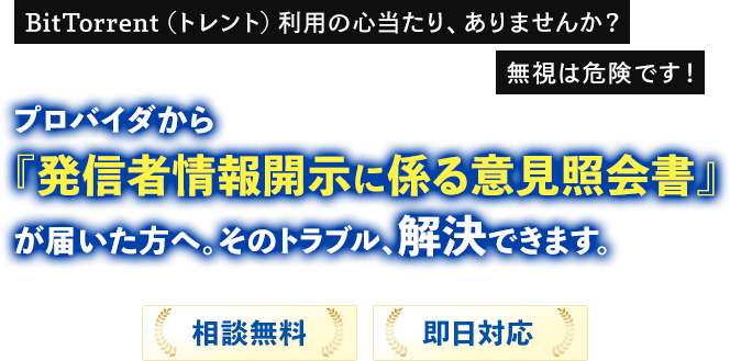 プロバイダから『発信者情報開示に係る意見照会書』が届いた方へ。そのトラブル、解決できます。